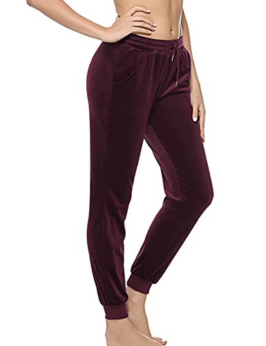 Aottori Velours Jogginghose Damen Nicki Hose Lang Sporthose Warme Frauen Freizeithose Sweatpants Trainingshose Jogging Hosen Damenhose Weinrot S von Aottori