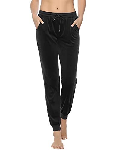 Aottori Velours Jogginghose Damen Nicki Hose Lang Sporthose Warme Frauen Freizeithose Sweatpants Trainingshose Jogging Hosen Schwarz M von Aottori