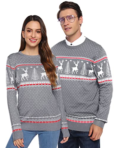 Aottori Weihnachten Pullover Damen Weihnachtspullover Familie Set Rentiermuster Christmas Reindeer Strickpullover Unisex Christmas Sweater Herren-Grau S von Aottori