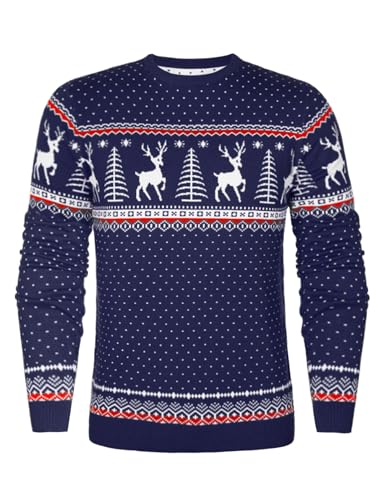 Aottori Weihnachten Pullover Damen Weihnachtspullover Familie Set Rentiermuster Christmas Reindeer Strickpullover Unisex Christmas Sweater Herren-Marine S von Aottori