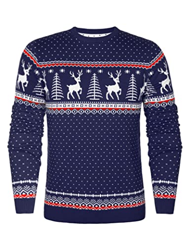 Aottori Weihnachten Pullover Damen Weihnachtspullover Familie Set Rentiermuster Christmas Reindeer Strickpullover Unisex Christmas Sweater Herren-Marine S von Aottori