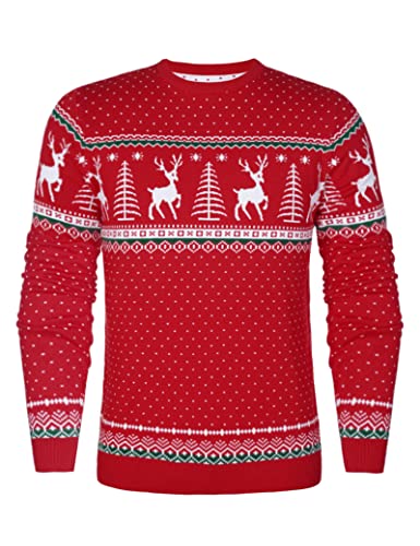 Aottori Weihnachten Pullover Damen Weihnachtspullover Familie Set Rentiermuster Christmas Reindeer Strickpullover Unisex Christmas Sweater Herren-Rot L von Aottori