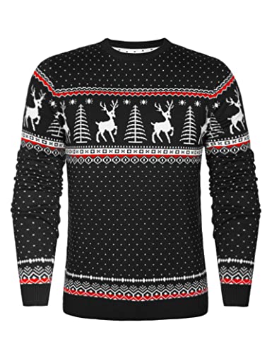 Aottori Weihnachten Pullover Damen Weihnachtspullover Familie Set Rentiermuster Christmas Reindeer Strickpullover Unisex Christmas Sweater Herren-Schwarz L von Aottori