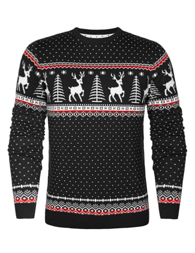 Aottori Weihnachten Pullover Damen Weihnachtspullover Familie Set Rentiermuster Christmas Reindeer Strickpullover Unisex Christmas Sweater Herren-Schwarz XL von Aottori