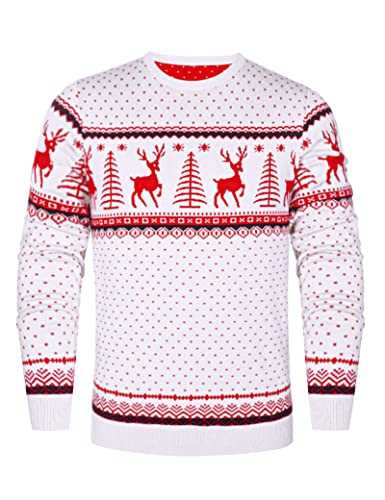 Aottori Weihnachten Pullover Damen Weihnachtspullover Familie Set Rentiermuster Christmas Reindeer Strickpullover Unisex Christmas Sweater Herren-Weiß XXL von Aottori