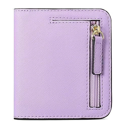 AouiSton Geldbeutel Damen klein mit RFID-Schutz, Mini Kurzer Portemonnaie Leder mit Zipper Brieftasche, Weich Bequem Süß Münzfach Portemonnaie mit 6 Kartenfächer(Lila) von AouiSton
