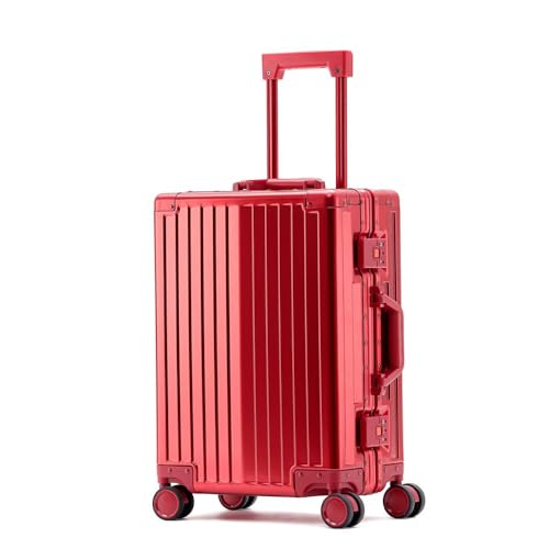 Aluminium Magnesium Legierung Hartschalen Trolley Koffer Rollgepäck Mit Spinner Rollen, Aufgegebenes Gepäck Handgepäck Alles Metall Hartschalenkoffer, Rollkoffer Für Damen Herren (Rot, 61CM-71L) von Aoun