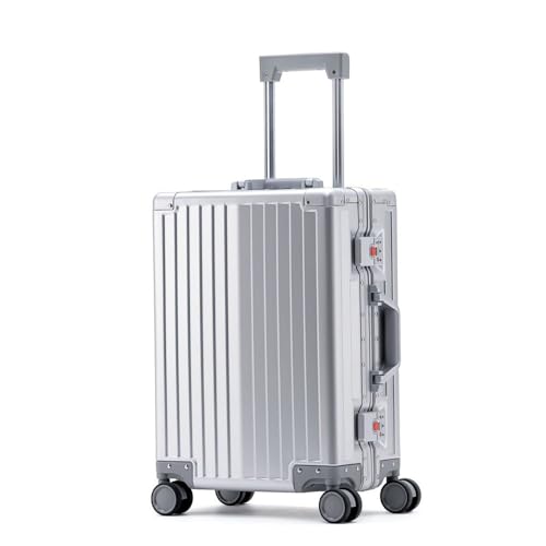 Aluminium Magnesium Legierung Hartschalen Trolley Koffer Rollgepäck Mit Spinner Rollen, Aufgegebenes Gepäck Handgepäck Alles Metall Hartschalenkoffer, Rollkoffer Für Damen Herren (Silber, 71CM-103L) von Aoun