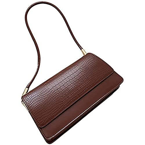 Aoun Modische Damen-Handtasche aus Leder mit Schlangenleder-Muster leichte Clutch/Schultertasche Unterarmtasche (Dunkelbraun) von Aoun