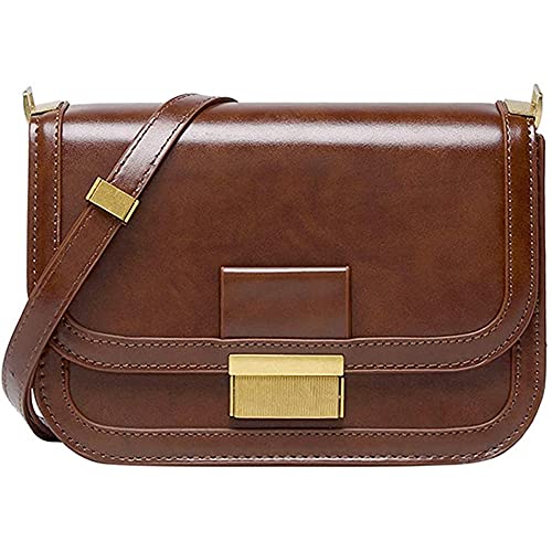 Aoun Retro Klassische kleine Crossbody-Taschen für Frauen Mode Trendy Leder Top Griff Klappe Schultertasche Arbeitstasche (Braun) von Aoun