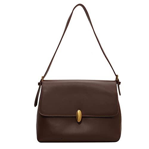 Lässige, schlichte Umhängetasche aus veganem Leder mit Klappdeckel für Frauen, modische Retro-Schultertasche mit großer Kapazität, Pendlertasche, coffee, Large von Aoun