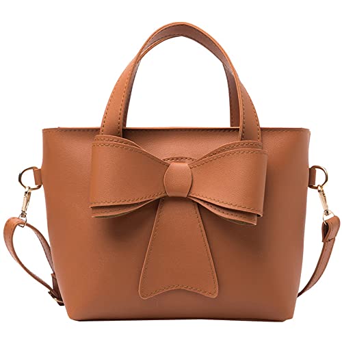 Trendige Umhängetasche mit Schleife oben Griff für Frauen einfache Persönlichkeit Retro Satchel Handtasche Schultertasche Tragetasche, braun, Medium von Aoun