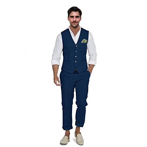 Aowdoy Herrenanzug aus Leinen, 2-teilig, schmale Passform, für Abschlussball, Strand, Hochzeit, Bräutigam, Weste, Hose, Set, lässig, Sommer, Leinen-Outfit, Marineblau, 3XL Aowdoy Herrenanzug aus Leinen, 2-teilig, schmale Passform, für Abschlussball, Strand, Hochzeit, Bräutigam, Weste, Hose, Set, lässig, Sommer, Leinen-Outfit, Marineblau, 3XL von Aowdoy
