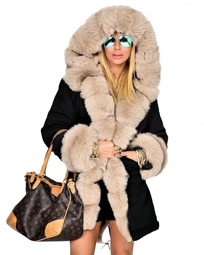 Aox Frauen Winter Kunstpelz Kapuze Warm verdickter Mantel Lady Casual Plus Size Parka Jacke Outdoor-Mantel (48, Schwarz 7010) von Aox Women