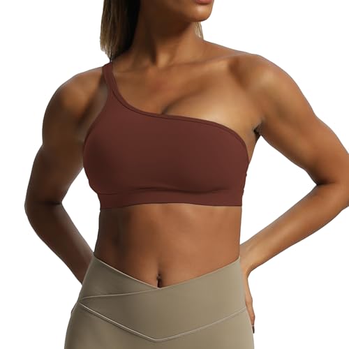 Aoxjox Astoria Damen-BHs für Workout, Sport, Asymmetrischer BH, Fitness, Training, Fitnessstudio, Yoga, bauchfreies Tanktop, Rum-Rosine, small von Aoxjox