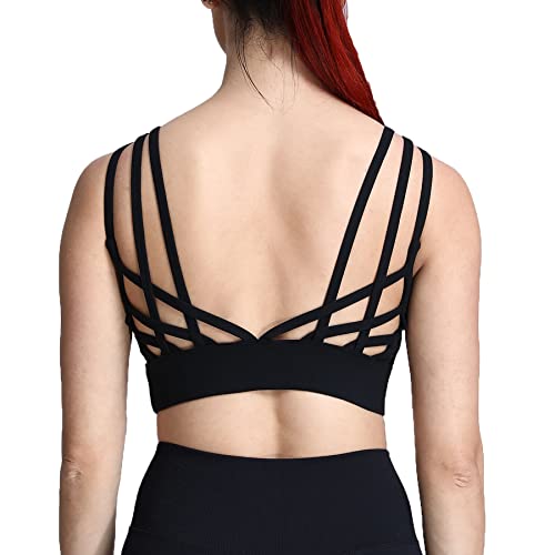 Aoxjox Caged Sport-BHs für Damen, hohe Stoßfestigkeit, Fitness, Laufen, Multi-Kreuzrückentraining, Yoga, Bauchfreies Tank, Workout-Tops, schwarz, Medium von Aoxjox