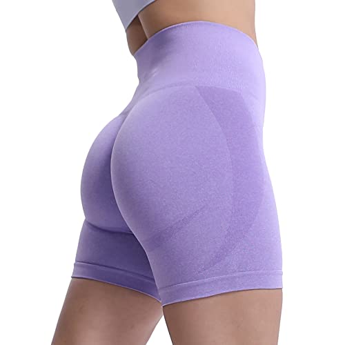 Aoxjox Contour Nahtlose Shorts für Damen, hohe Taille, Workout-Shorts, Fitnessstudio, Biker-Shorts, Booty, Laufen, Yoga, Shorts, 12,7 cm, Lila meliert (nicht hocksicher, aber niedlich), X-Klein von Aoxjox