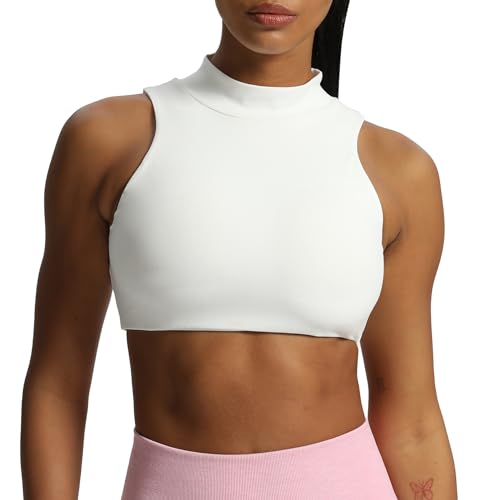 Aoxjox Damen Kim Cutout High Neck Tank Top Workout Sport BHs Fitness Gepolstert Training Gym BH Yoga Crop, Weiss/opulenter Garten, small von Aoxjox