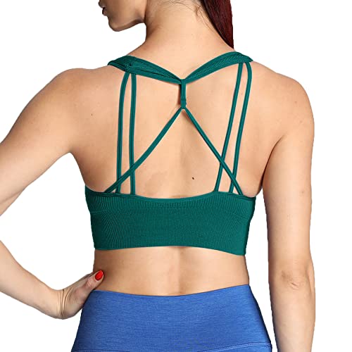 Aoxjox Damen Workout Gerippte Nahtlose Sport-BHs Fitness Laufen Yoga Crop Tank Top, A Storm Green, small von Aoxjox