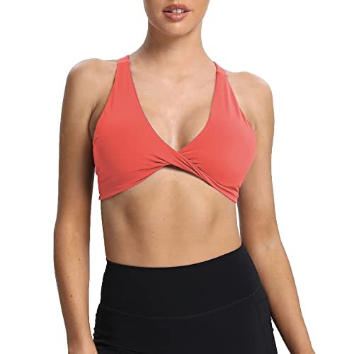 Aoxjox Damen Workout Sport BH Fitness Rückenfrei Gepolstert Satara Low Impact BH Yoga Crop Tank Top, koralle, Large von Aoxjox