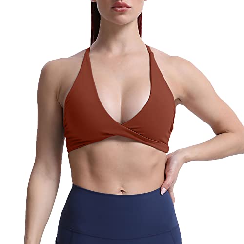 Aoxjox Damen Workout Sport BH Fitness Rückenfrei Gepolstert Sienna Low Impact BH Yoga Crop Tank Top, Cherry Mahogany, Medium von Aoxjox