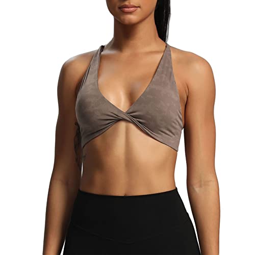 Aoxjox Damen Workout Sport BHS Fitness Rückenfrei Gepolstert Sienna Low Impact BH Yoga Crop Tank Top, Cloud Fade Mokka, S von Aoxjox