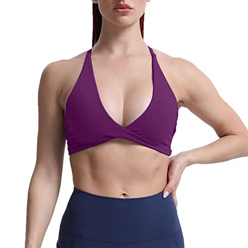 Aoxjox Damen Workout Sport BHS Fitness Rückenfrei Gepolstert Sienna Low Impact BH Yoga Crop Tank Top, dunkelviolett, S von Aoxjox