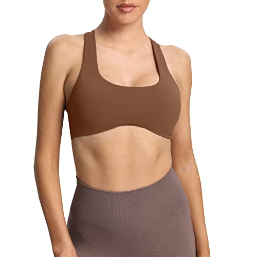 Aoxjox Damen Workout Sport BH Fitness rückenfrei Gepolstert Define Sculpt Racerback BH Yoga Crop Tank Top, Dandelion Brown, small von Aoxjox