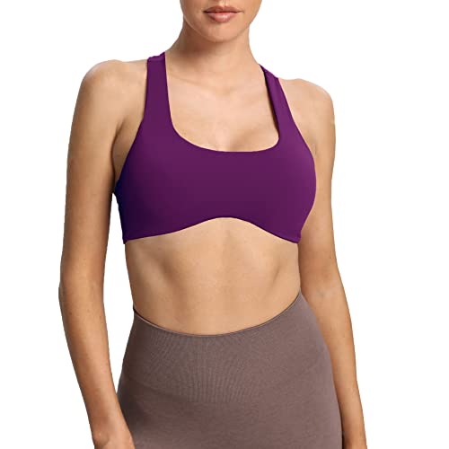 Aoxjox Damen Workout Sport BH Fitness rückenfrei Gepolstert Define Sculpt Racerback BH Yoga Crop Tank Top, Dunkles Violett, small von Aoxjox