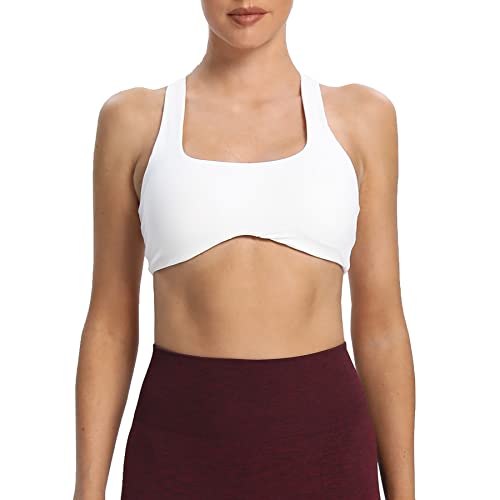 Aoxjox Damen Workout Sport BH Fitness rückenfrei Gepolstert Define Sculpt Racerback BH Yoga Crop Tank Top, Weiss/opulenter Garten, small von Aoxjox