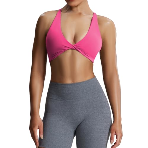 Aoxjox Damen Workout Sport BHS, Fitness, rückenfrei, gepolstert Sienna Low Impact BH, Yoga Crop Tank Top, Rosa (Azalea Pink), small von Aoxjox