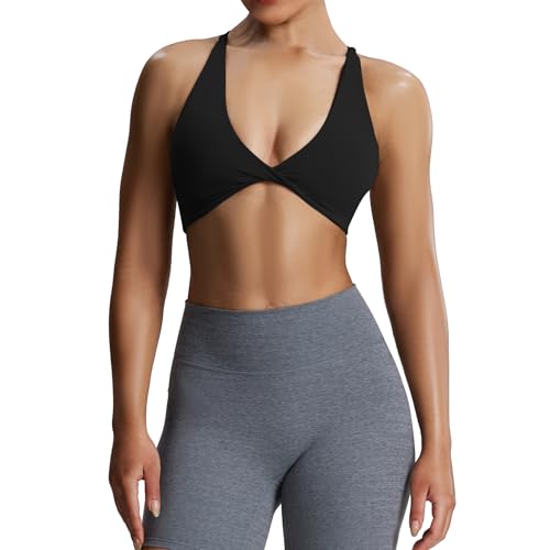 Aoxjox Damen Workout Sport BHS Fitness Rückenfrei Gepolstert Sienna Low Impact BH Yoga Crop Tank Top, Schwarz, small von Aoxjox