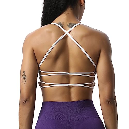 Aoxjox Damen Workout Sport BHs Fitness Crossback Dünne Träger Gepolstert Low Impact BH Yoga Crop Tank Top, Weiss/opulenter Garten, Medium von Aoxjox