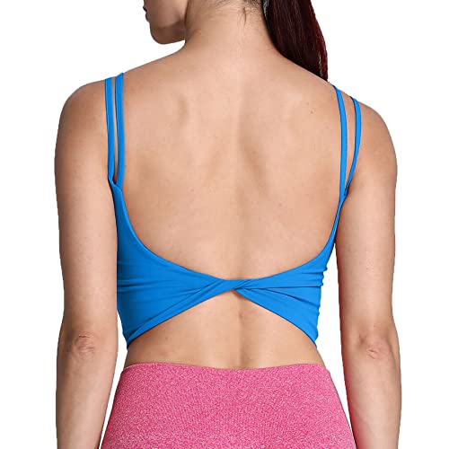 Aoxjox Damen Workout Sport BHs Fitness Gepolstert Rückenfrei Yoga Crop Tank Top Twist Back Cami, Directoire Blue, X-Large von Aoxjox