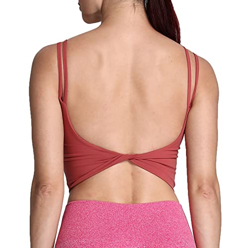 Aoxjox Damen Workout Sport BHs Fitness Gepolstert Rückenfrei Yoga Crop Tank Top Twist Back Cami, Rostrot, Medium von Aoxjox