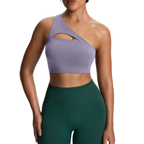 Aoxjox Damen Workout Sport BHs Fitness Gym Olivia Asymmetrisch One Shoulder Bra Yoga Crop Tank, Lazuli, Large von Aoxjox