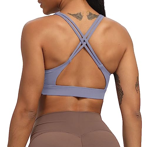 Aoxjox Damen Workout Sport BHs Fitness Mittelhoch Kreuz Rücken Sportlich Gepolstert BH Yoga Crop Tank Top, Lazuli, Medium von Aoxjox