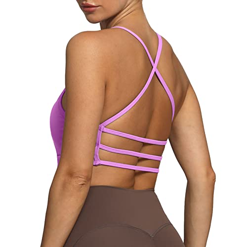 Aoxjox Damen Workout Sport BHs Fitness Rückenfrei Gepolstert Amor Low Impact BH Yoga Crop Tank Top, fliederfarben / violett, small von Aoxjox