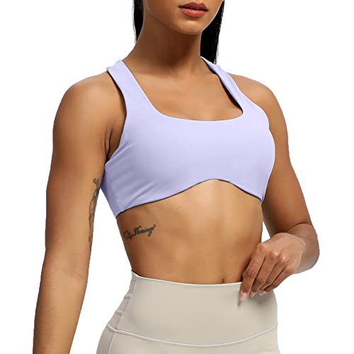 Aoxjox Damen Workout Sport BHs Fitness Rückenfrei Gepolstert Definieren Sculpt Racerback BH Yoga Crop Tank Top, Lila Heather, small von Aoxjox