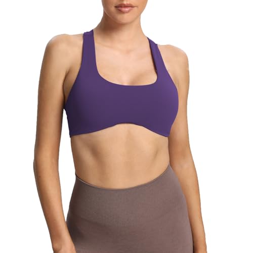 Aoxjox Damen Workout Sport BHs Fitness Rückenfrei Gepolstert Definieren Sculpt Racerback BH Yoga Crop Tank Top, Maulbeerviolett, small von Aoxjox