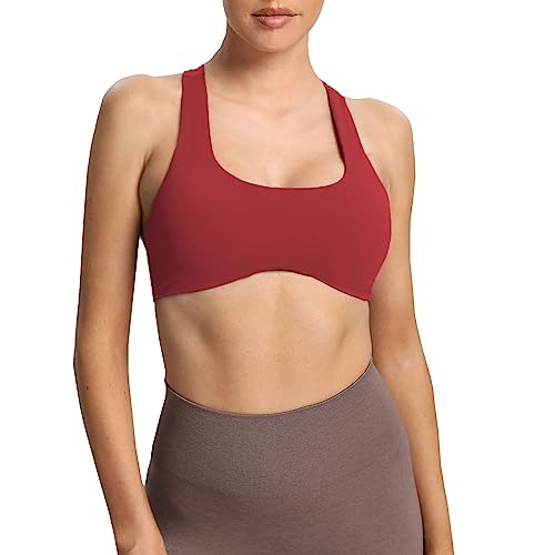 Aoxjox Damen Workout Sport BHs Fitness Rückenfrei Gepolstert Definieren Sculpt Racerback BH Yoga Crop Tank Top, Rot (Rumba Red), X-Small von Aoxjox