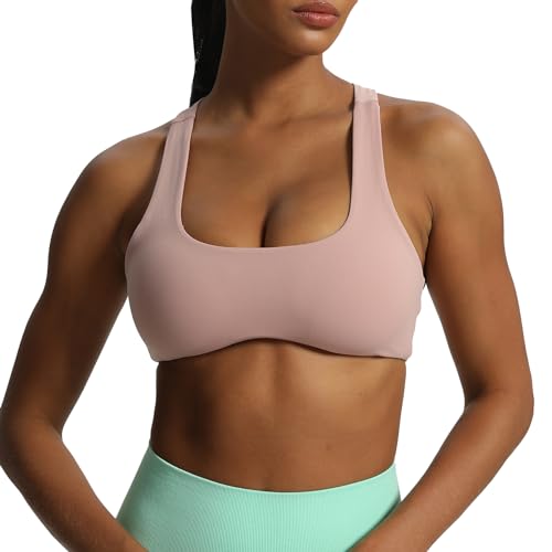 Aoxjox Damen Workout Sport BHs Fitness Rückenfrei Gepolstert Definieren Sculpt Racerback BH Yoga Crop Tank Top, Woodrose, small von Aoxjox