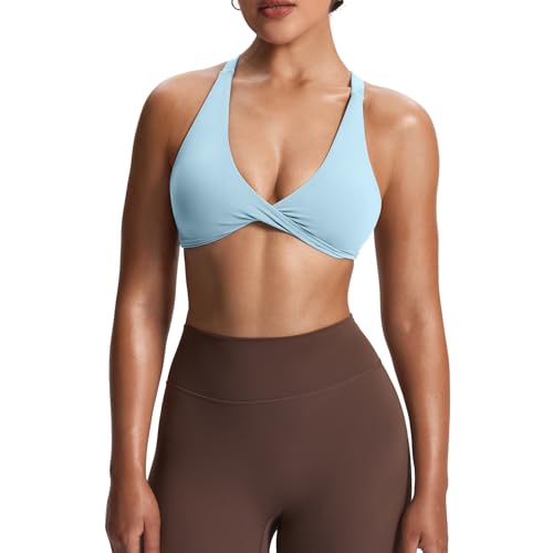 Aoxjox Damen Workout Sport BHs Fitness Satara Low Impact BH Yoga Crop Tank, luftiges Blau, Medium von Aoxjox