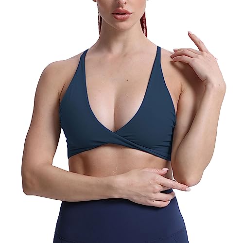 Aoxjox Damen Workout Sport BHs Fitness Rückenfrei Gepolstert Sienna Low Impact BH Yoga Crop Tank Top, Blaubeer, X-Small von Aoxjox