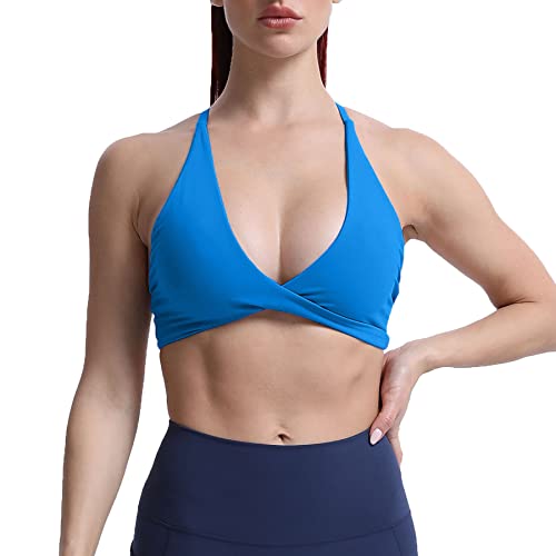 Aoxjox Damen Workout Sport BHs Fitness Rückenfrei Gepolstert Sienna Low Impact BH Yoga Crop Tank Top, Directoire Blue, X-Large von Aoxjox