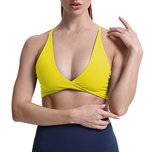 Aoxjox Damen Workout Sport BHs Fitness Rückenfrei Gepolstert Sienna Low Impact BH Yoga Crop Tank Top, Grell-Gelb, Large von Aoxjox