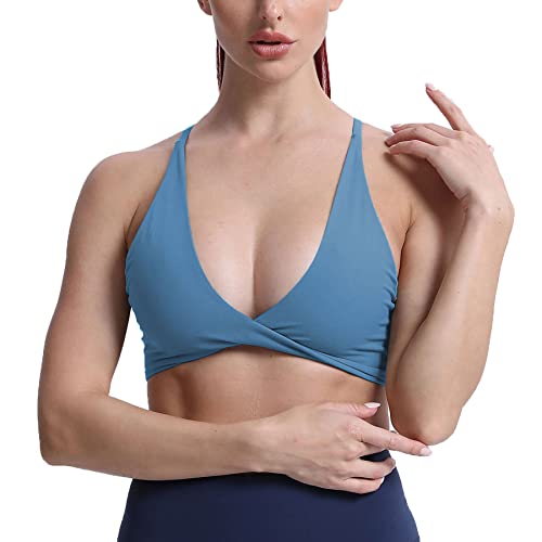 Aoxjox Damen Workout Sport BHs Fitness Rückenfrei Gepolstert Sienna Low Impact BH Yoga Crop Tank Top, Mykonos Blau, X-Small von Aoxjox