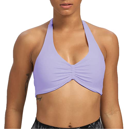 Aoxjox Damen Workout Sport BHs Fitness Rückenfrei Gepolstert Taylor Scrunch Neckholder BH Yoga Crop Tank Top, Lila Heather, X-Large von Aoxjox