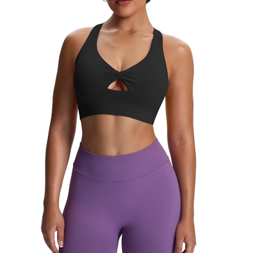 Aoxjox Damen Workout Sport BHs Twist Front Fitness Training Gym BH Yoga Crop Lola Tank, Schwarz, Medium von Aoxjox