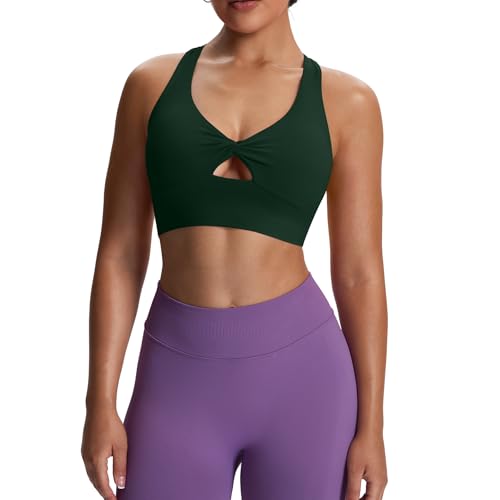 Aoxjox Damen Workout Sport BHs Twist Front Fitness Training Gym BH Yoga Crop Lola Tank, Grün (Forest Green), Medium von Aoxjox